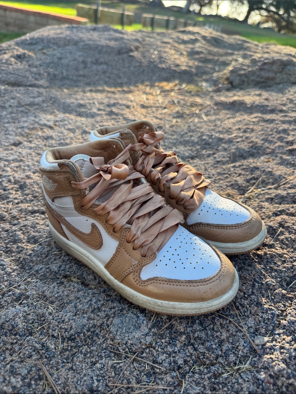 Nike Jordan’s High-Top Sneakers in Tan and White